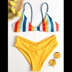 Striped High Leg Cami Bikini